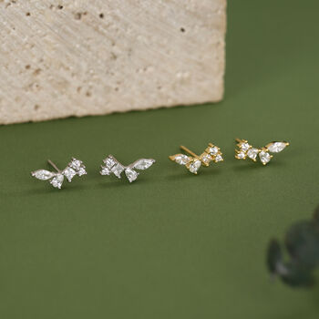 Clear Cz Cluster Stud Earrings In Sterling Silver, 2 of 12