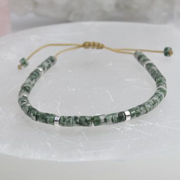 Gemstone Boho Beaded Adjustable Friendship Bracelet Silver Beads, 6 of 10