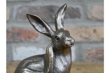 Cute Bronzed Sitting Hare Figurine – Rabbit Ornament, 4 of 6