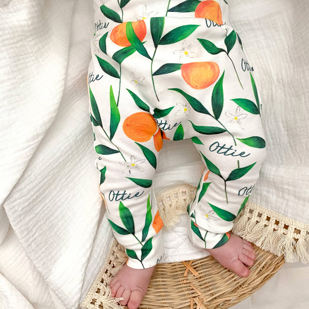Personalised Botanical Orange Baby Leggings, 1 of 7