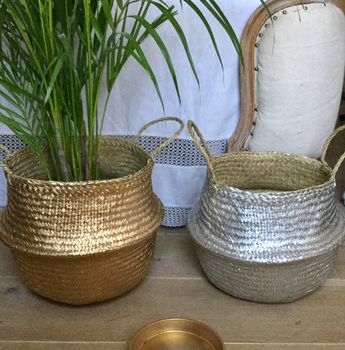 Gold / Silver/ Black Seagrass Belly Basket, 2 of 10