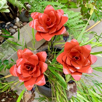 Set Three Red Rose Recycled Metal Flowers Artredrose, 4 of 9