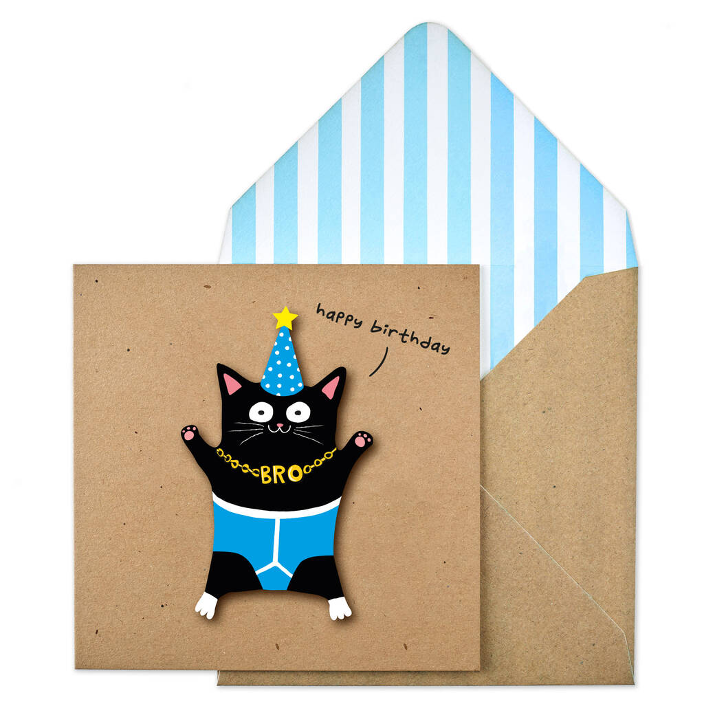 Handmade Black Cat Brother Birthday Card, 1 of 5