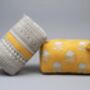 Sankari Geo Stripe Pattern Wash Bag In Mustard / Grey, thumbnail 6 of 6