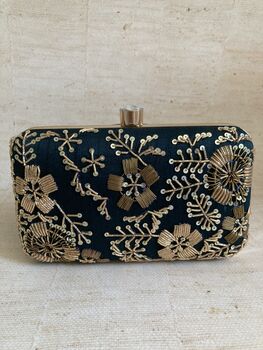 Green Raw Silk Rectangular Clutch Bag, 4 of 9