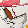 Flamingo Standing In Toilet, Funny Bathroom Print, thumbnail 2 of 8