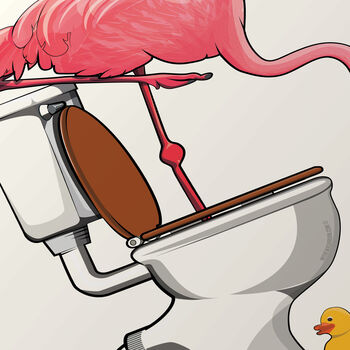 Flamingo Standing In Toilet, Funny Bathroom Print, 2 of 8