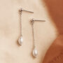 Delicate Chain Pearl Earrings – Minimal Handmade Wedding Jewellery, thumbnail 4 of 7