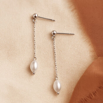 Delicate Chain Pearl Earrings – Minimal Handmade Wedding Jewellery, 4 of 7