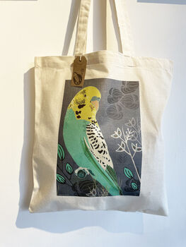 Turquoise Budgie Tote Bag, 2 of 4