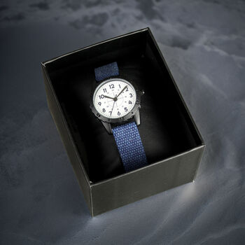 Personalised Black With Blue Canvas Strap Boys Watch, 7 of 8