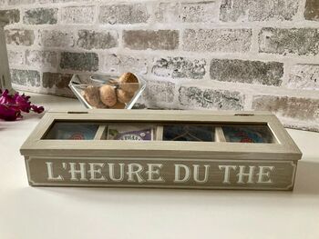 Grey Taupe Wooden Tea Box – “The Hour For Tea”, 6 of 6