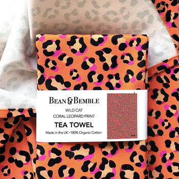 Bright Orange Leopard Print Organic Cotton Tea Towel, 2 of 7