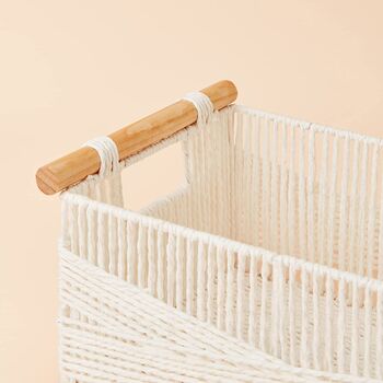 Set Of Two White Woven Baskets With Wood Handles, 4 of 4