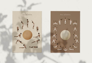 Yoga Poses Art Print Set. 'Sun & Moon Salutation', 3 of 5