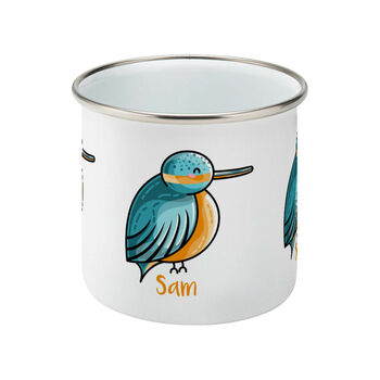 Personalised Cute Kingfisher Silver Rimmed Enamel Mug, 2 of 4