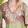 Zaria Silk Print Embroidered Green Dress 24, thumbnail 2 of 3