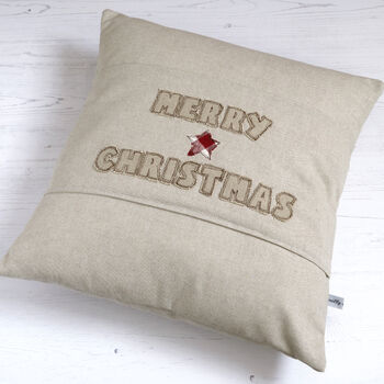 Personalised Linen Christmas Cushion With Pocket Gift, 11 of 12