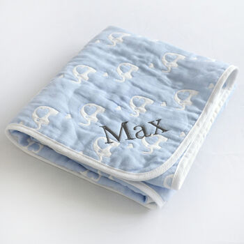 Personalised Reversible Blue And White Elephant Blanket, 3 of 6
