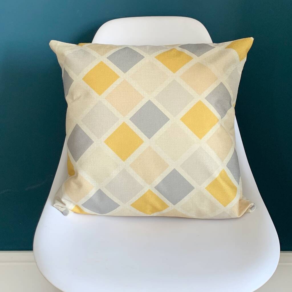 Geometric Yellow And Grey Diamond Cushion Cover By QuirkyBee