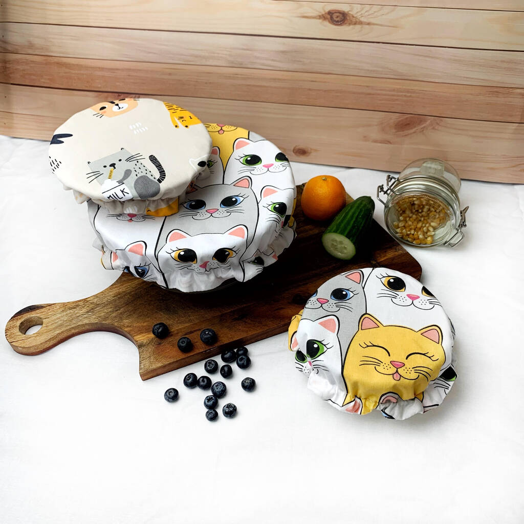 Wipeable Cat Bowl Cover Set Of Three, 1 of 7