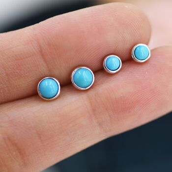 Sterling Silver Genuine Turquoise Gemstone Stud Earrings, 5 of 12