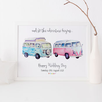 Personalised Mr And Mrs Camper Vans Wedding Print, 9 of 9
