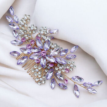 Floral Lilac Hair Comb, 2 of 4