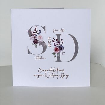 Personalised Wedding Day Card Floral Linen Initials, 2 of 5