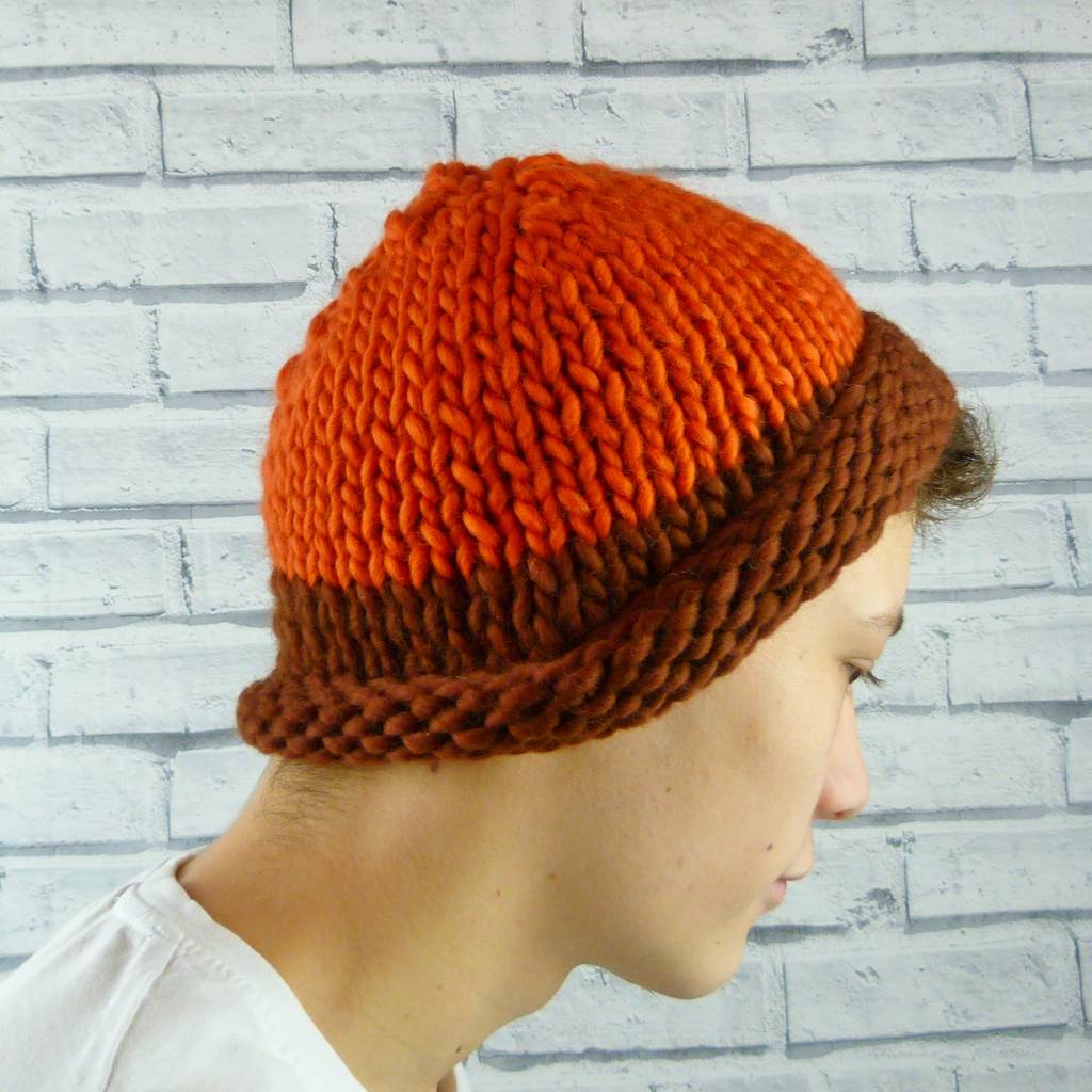 Mens Orange And Brown Colour Block Beanie Hat By Moaning Minnie ...