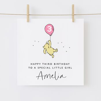 Personalised Winnie The Pooh Daughter 2nd Birthday Card Pink Balloon *Age Options, 3 of 3