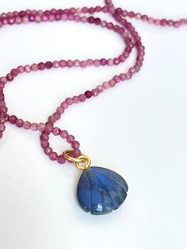 Labradorite Shell And Pink Tourmaline Beaded Necklace, 6 of 6