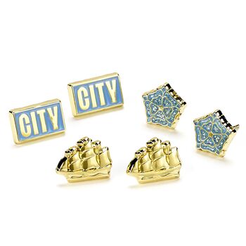 Manchester City Football Club Set Of Three Stud Earrings, 5 of 7