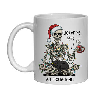 Funny Christmas Skeleton Mug – “Look At Me Being All Festive” White Ceramic Mug, 5 of 5