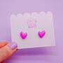 Neon Pink Wonky Wooden Heart Stud Earrings, thumbnail 6 of 6