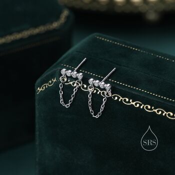 Cz Horizontal Bar Chained Stud Earrings Sterling Silver, 5 of 11