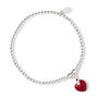 Red Crystal Heart Sterling Silver Ball Bead Bracelet, thumbnail 1 of 4