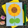 Happy Sunflower Kawaii Greetings Card, thumbnail 1 of 4