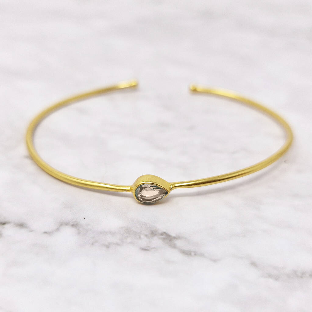 18ct Gold Plated White Topaz April Birthstone Bangle, 1 of 5