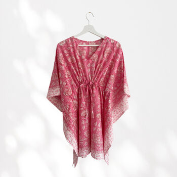 Pink Floral 100% Cotton Beach Kaftan, 4 of 5