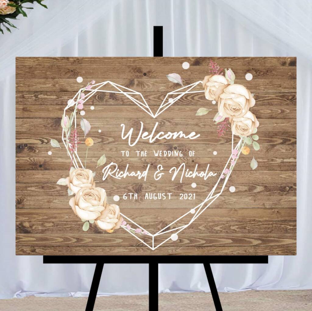 Personalised Wedding Welcome Sign Printed Cream Flowers, 1 of 2