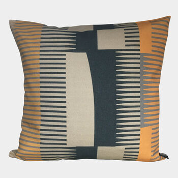 Square Combed Stripe Cushion Charcoal / Orange / Taupe, 3 of 3