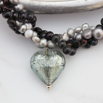 Murano Heart And Pearl Necklace In Gold Or Silver, 6 of 11