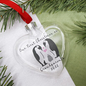 Grandparent First Christmas Penguin Glass Bauble, 3 of 9