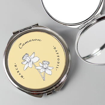 Personalised Month Birth Flower Round Compact Mirror, 2 of 12