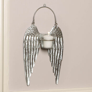 Silver Angel Wings Hanging Metal Tealight Holder, 3 of 10