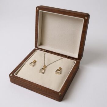 Personalised Sterling Silver And Gold Stirrup Gift Set, 9 of 9