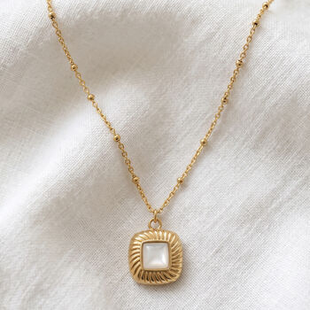 Gold Square Pearl Necklace With Bobble Chain, 9 of 9