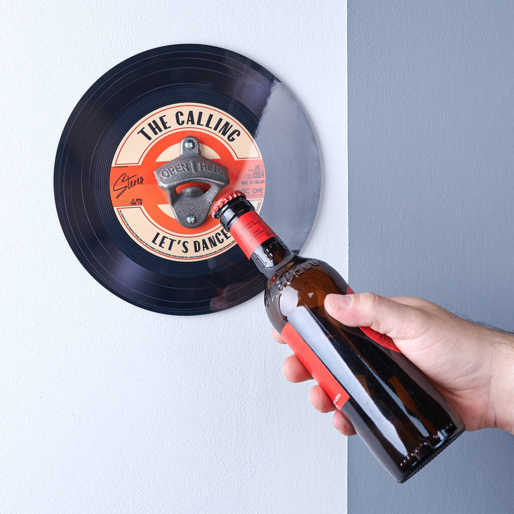 Personalised Wall Mounted Vinyl Record Bottle Opener, 1 of 4