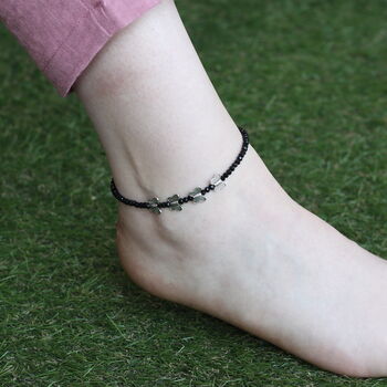 Butterfly Charm Black Beaded Nazar Slim Anklet Payal, 3 of 3